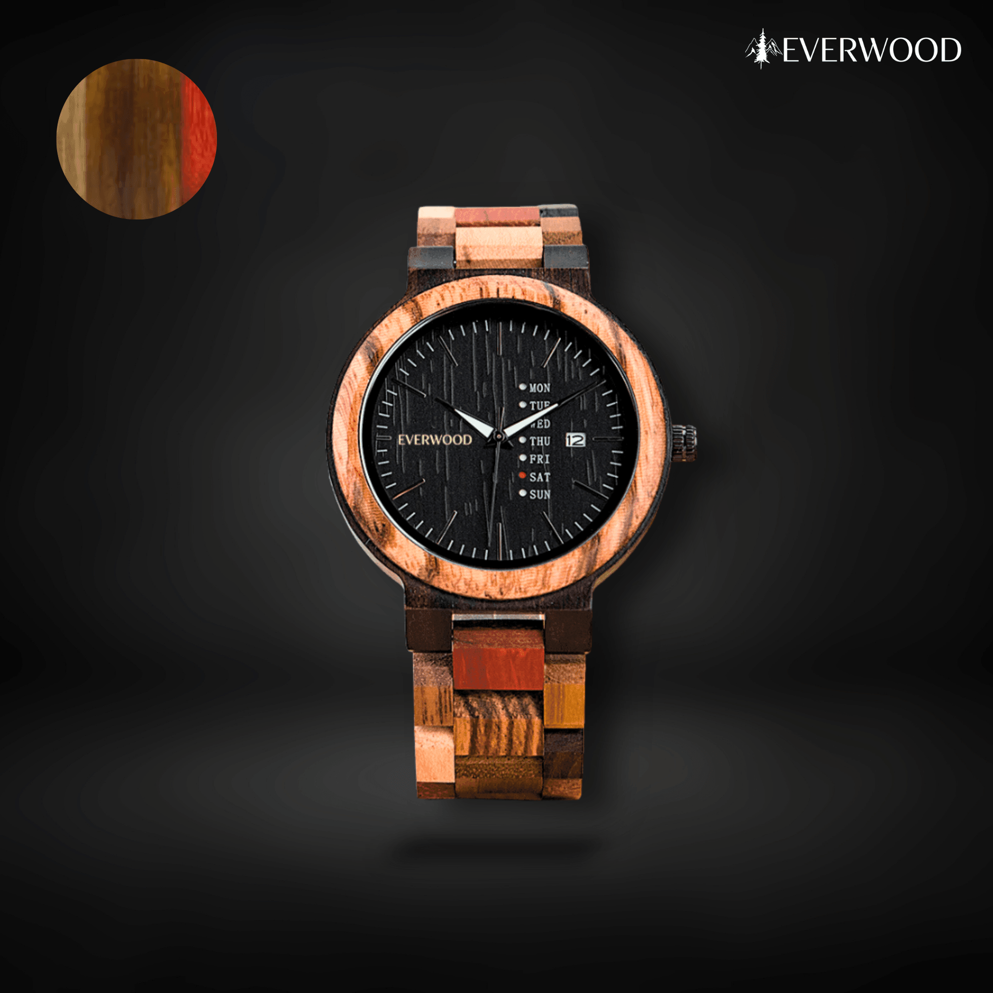 EverWood™ - MultiWood Quartz naptáros 38mm - EverWood ® Fa Karórák | Férfi & Női Karóra Faóra Fakaróra EverWood