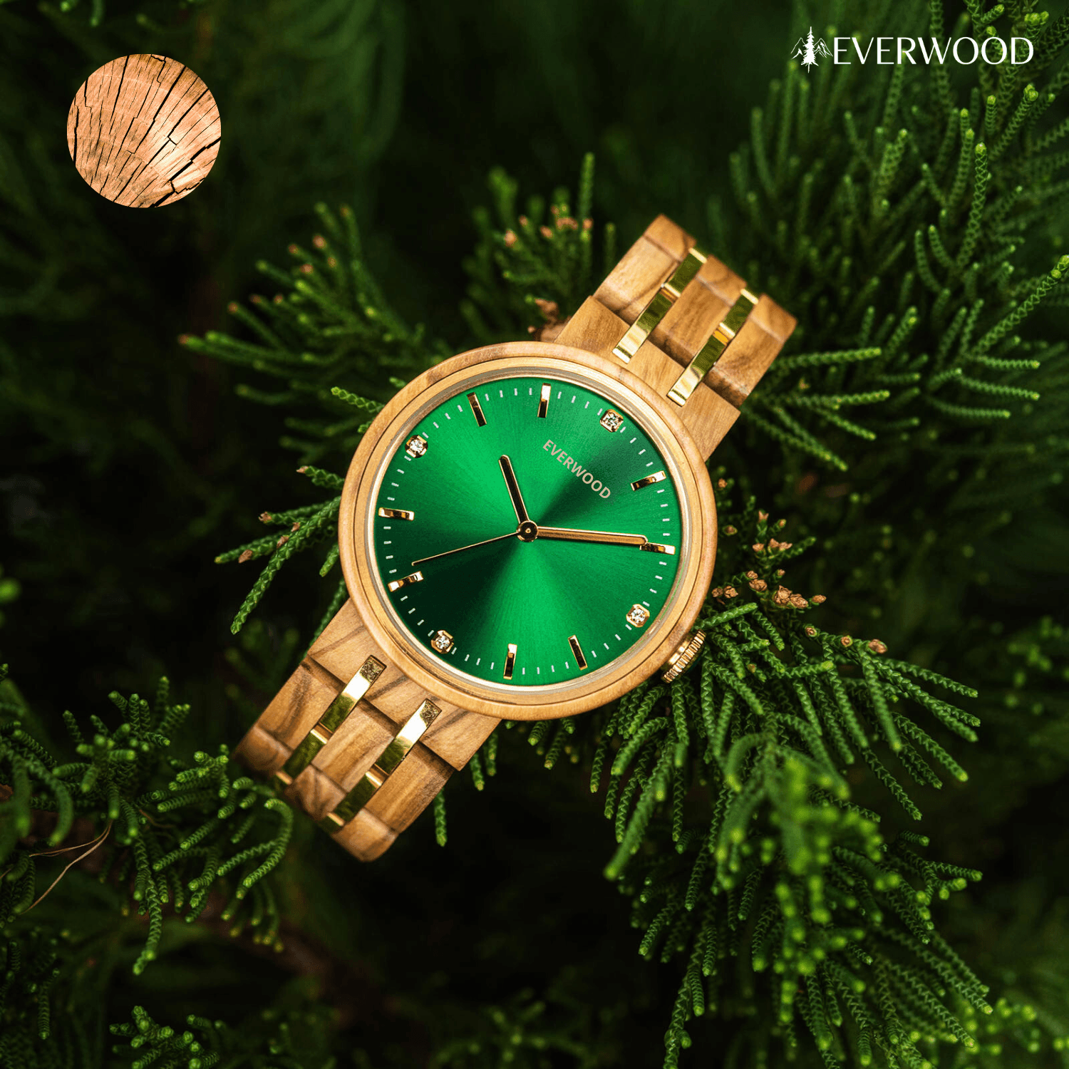 EverWood™ - Rose Green 38mm - EverWood ® Fa Karórák | Férfi & Női Karóra Faóra Fakaróra EverWood