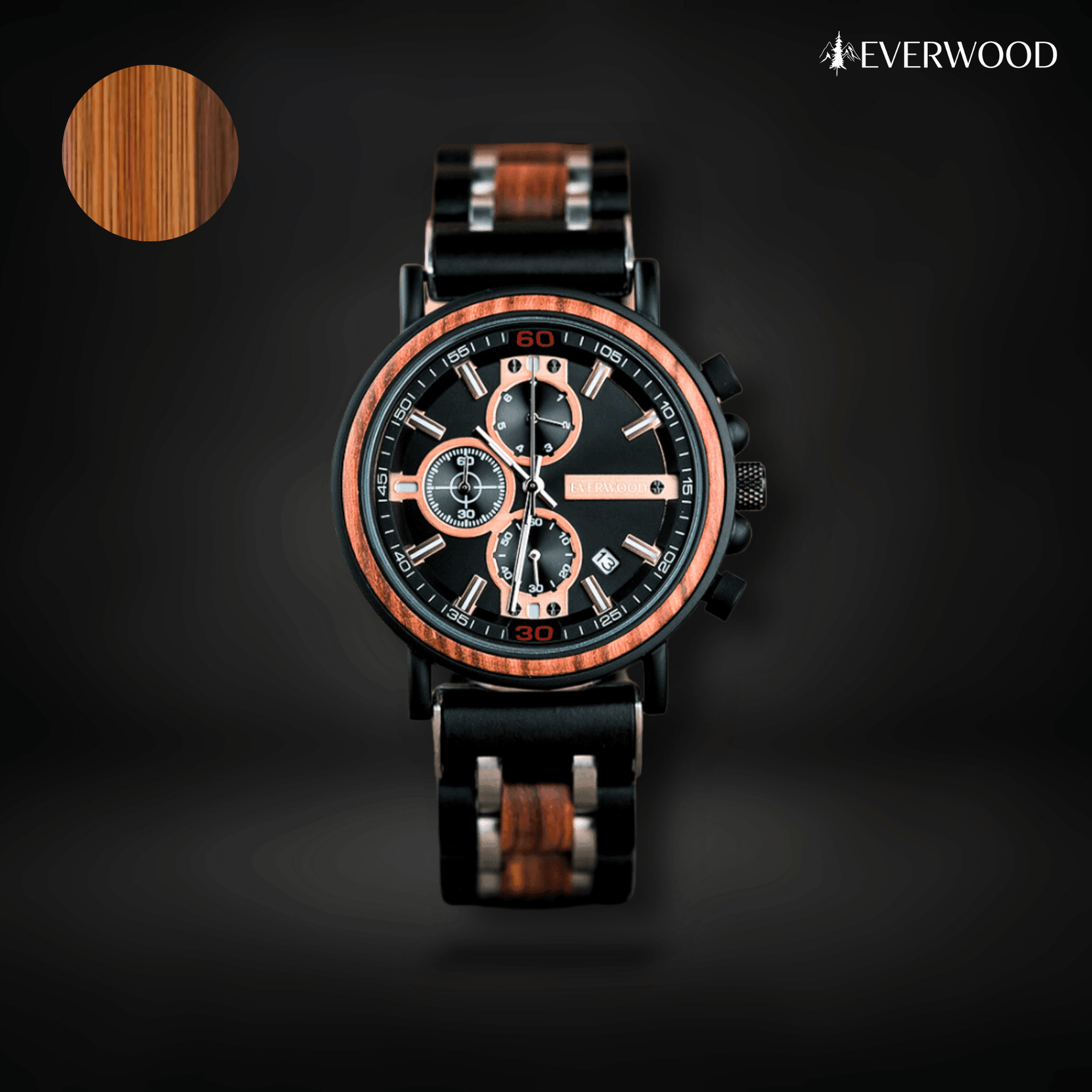 EverWood™ - Dark Eclipse Kronográf 44mm - EverWood ® Fa Karórák | Férfi & Női Karóra Faóra Fakaróra EverWood