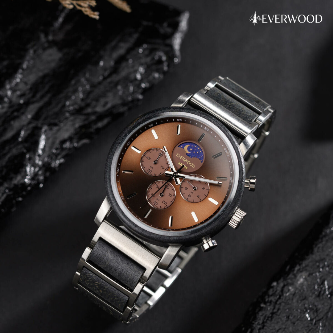 EverWood™ - Moon Phase Silver Kronográf 44mm