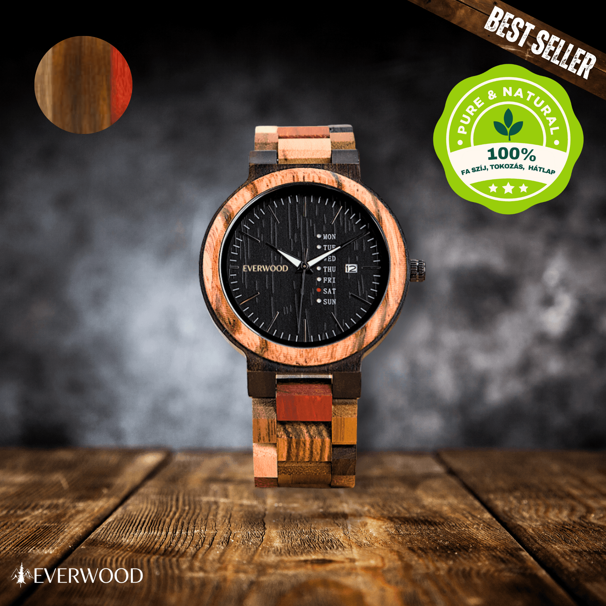 EverWood™ - MultiWood Quartz naptáros 38mm - EverWood ® Fa Karórák | Férfi & Női Karóra Faóra Fakaróra EverWood
