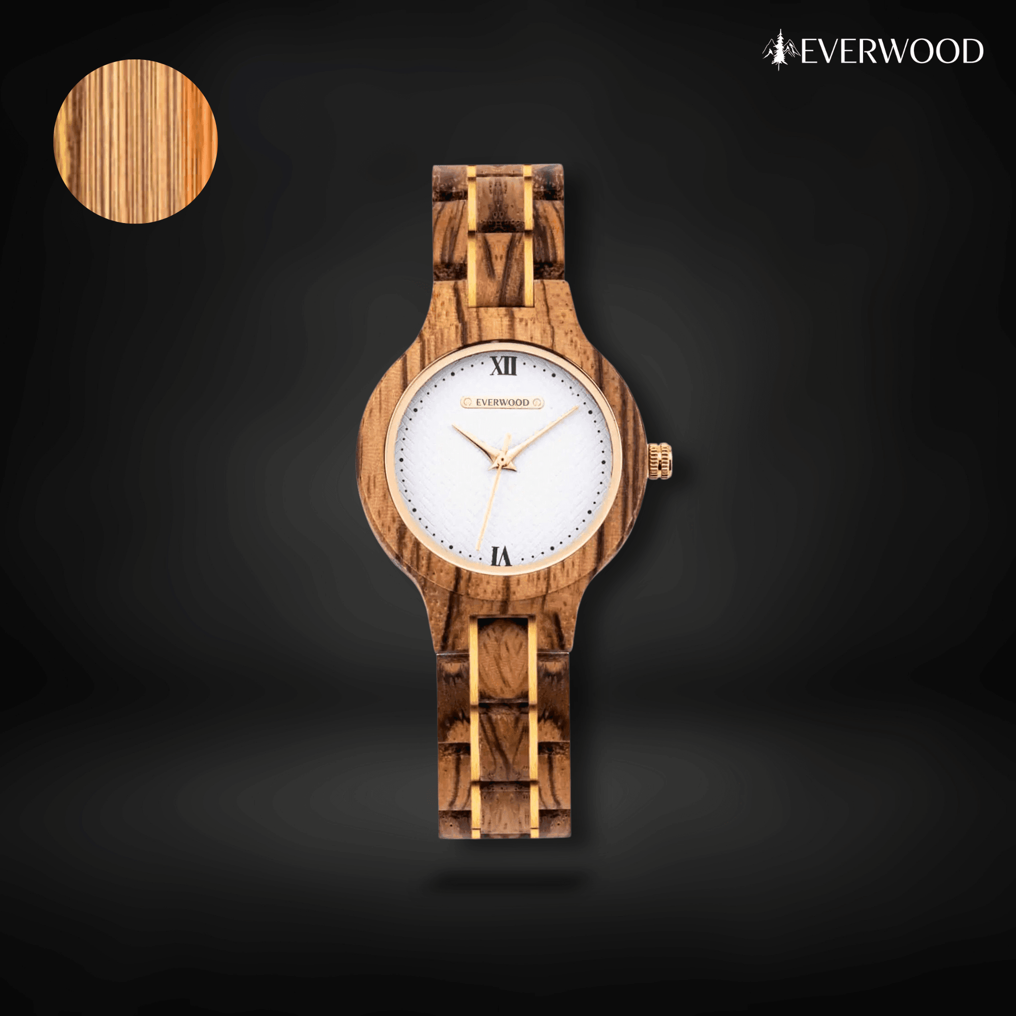 EverWood™ - Aurora Walnut Quartz 35mm - EverWood ® Fa Karórák | Férfi & Női Karóra Faóra Fakaróra EverWood