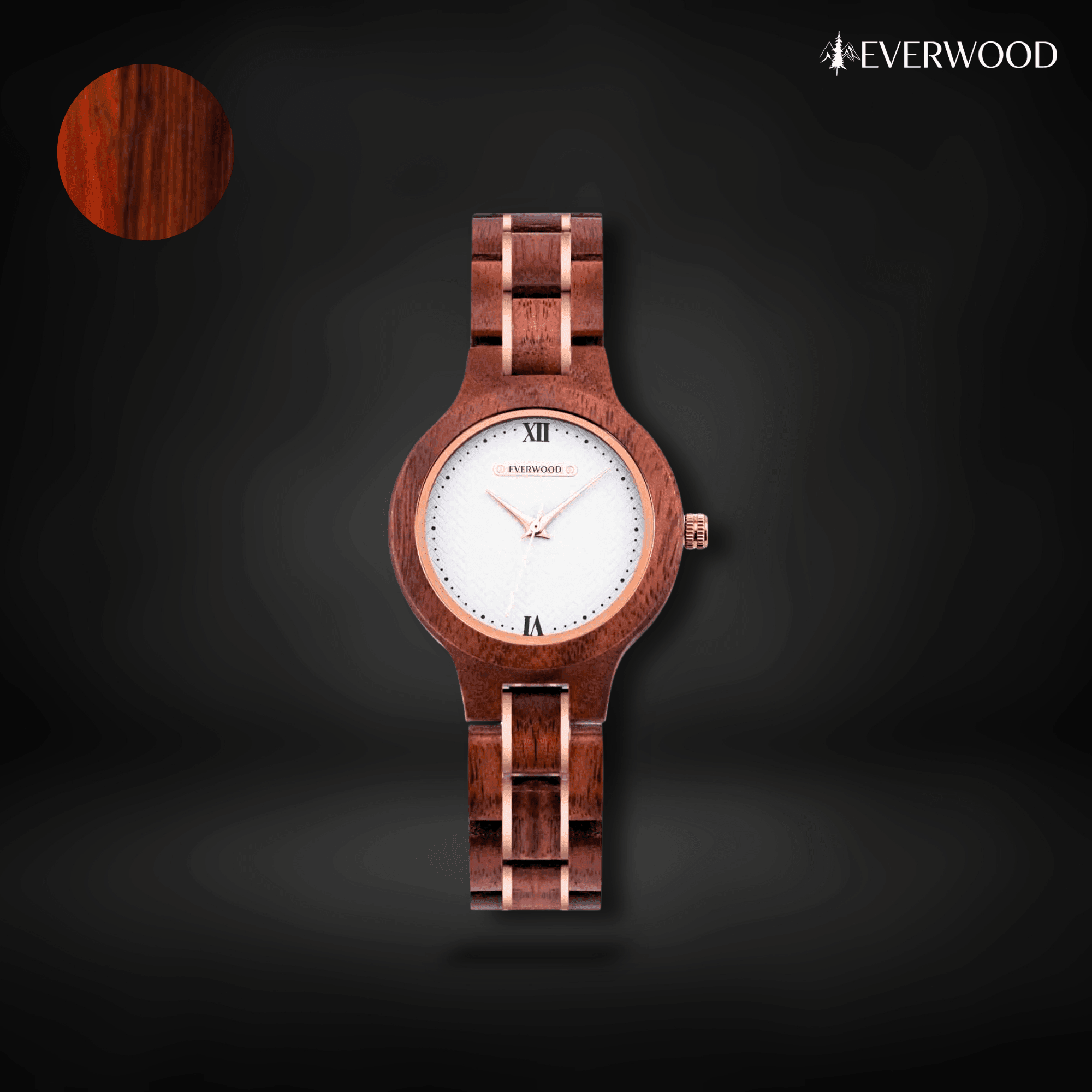 EverWood™ - Aurora Cherry Quartz 35mm - EverWood ® Fa Karórák | Férfi & Női Karóra Faóra Fakaróra EverWood