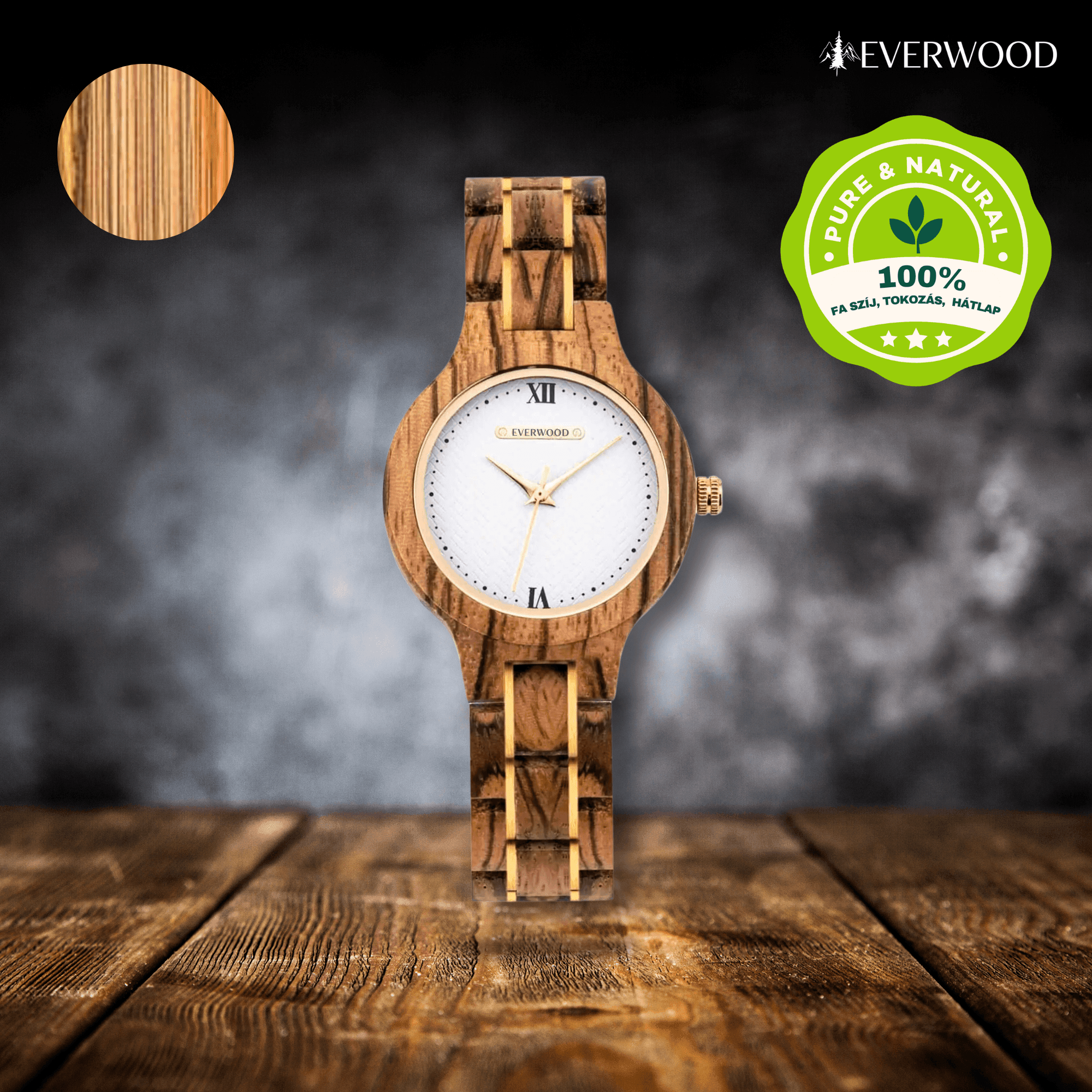 EverWood™ - Aurora Walnut Quartz 35mm - EverWood ® Fa Karórák | Férfi & Női Karóra Faóra Fakaróra EverWood