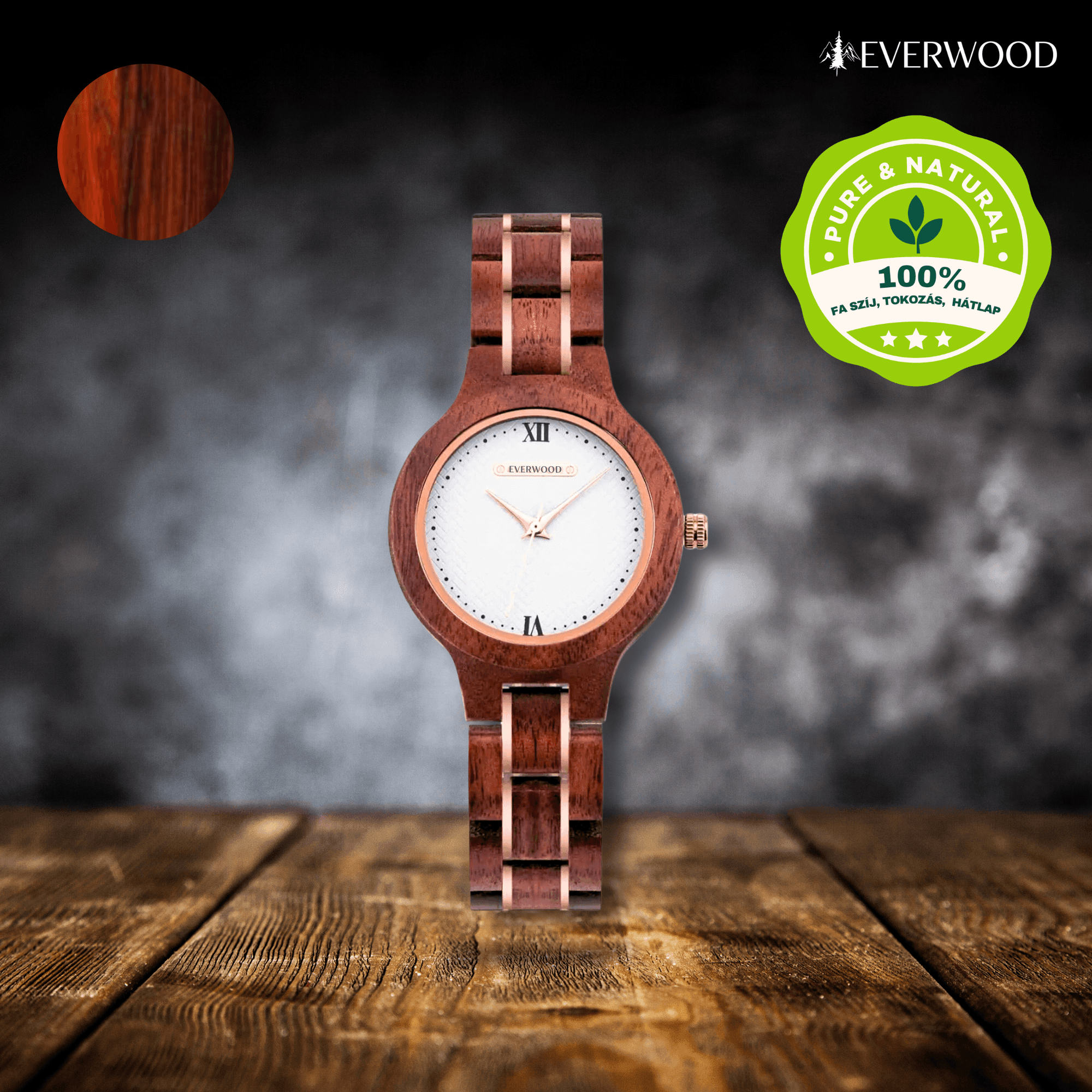 EverWood™ - Aurora Cherry Quartz 35mm - EverWood ® Fa Karórák | Férfi & Női Karóra Faóra Fakaróra EverWood
