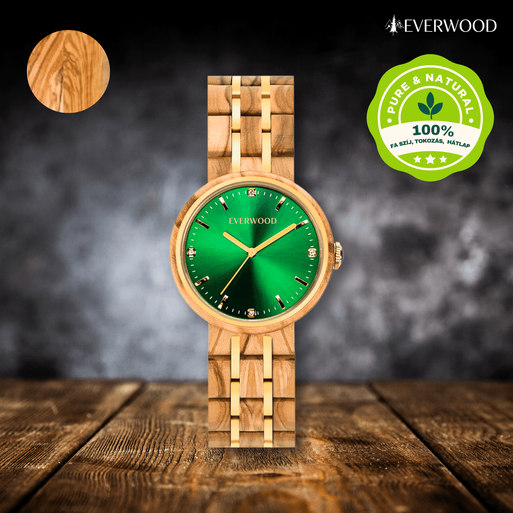 EverWood™ - Rose Green 38mm - EverWood ® Fa Karórák | Férfi & Női Karóra Faóra Fakaróra EverWood