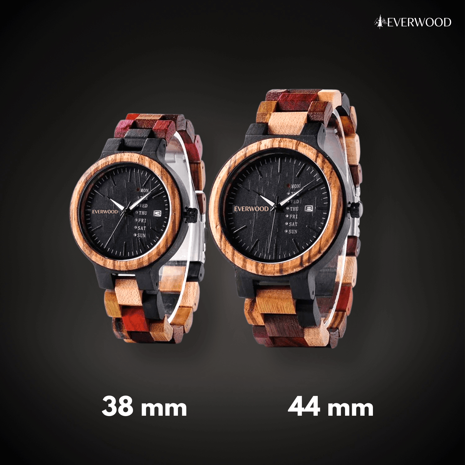 EverWood™ - MultiWood Quartz naptáros 1+1 Páros 44/38mm - EverWood ® Fa Karórák | Férfi & Női Karóra Faóra Fakaróra EverWood