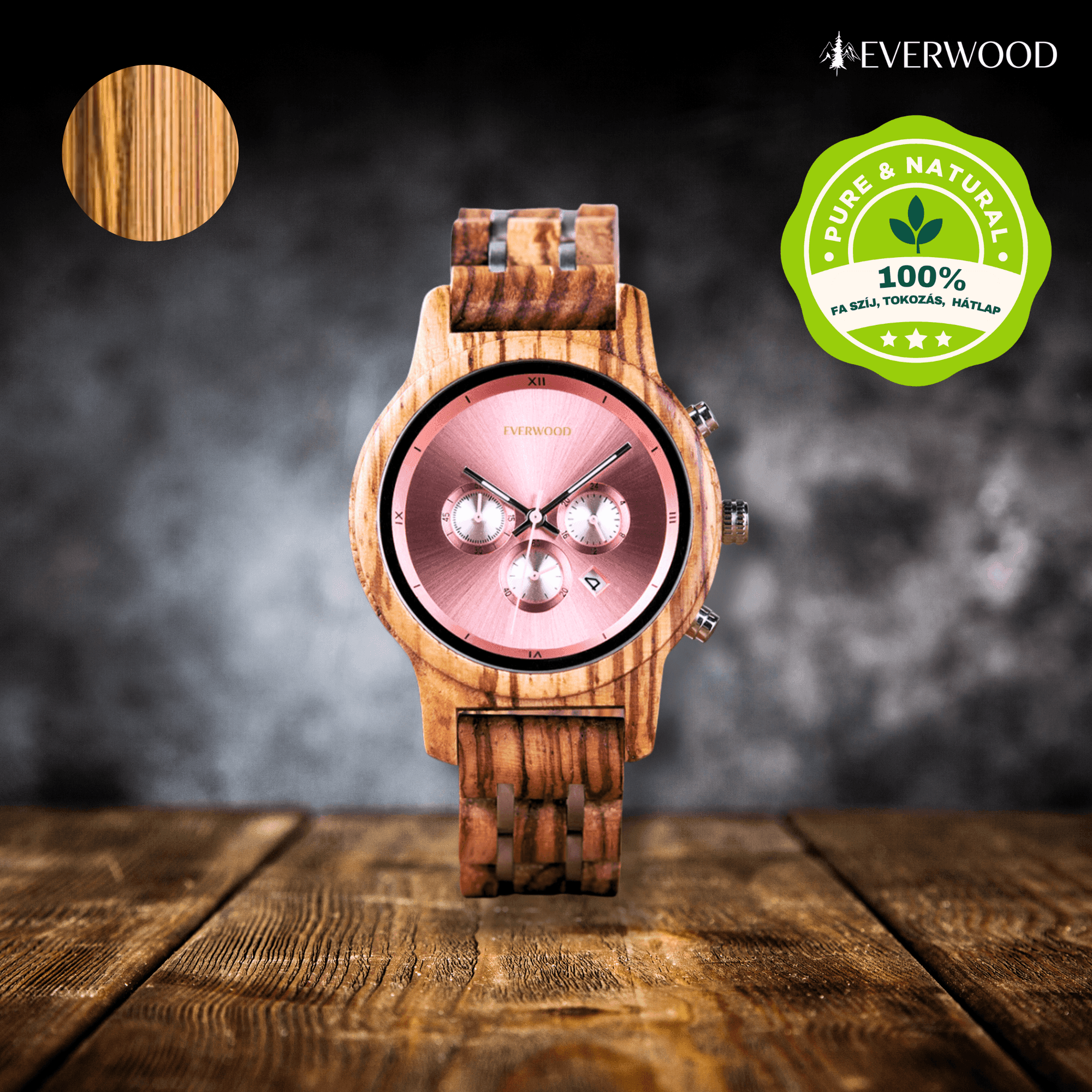 EverWood™ - Vivid Walnut Kronográf 40mm - EverWood ® Fa Karórák | Férfi & Női Karóra Faóra Fakaróra EverWood