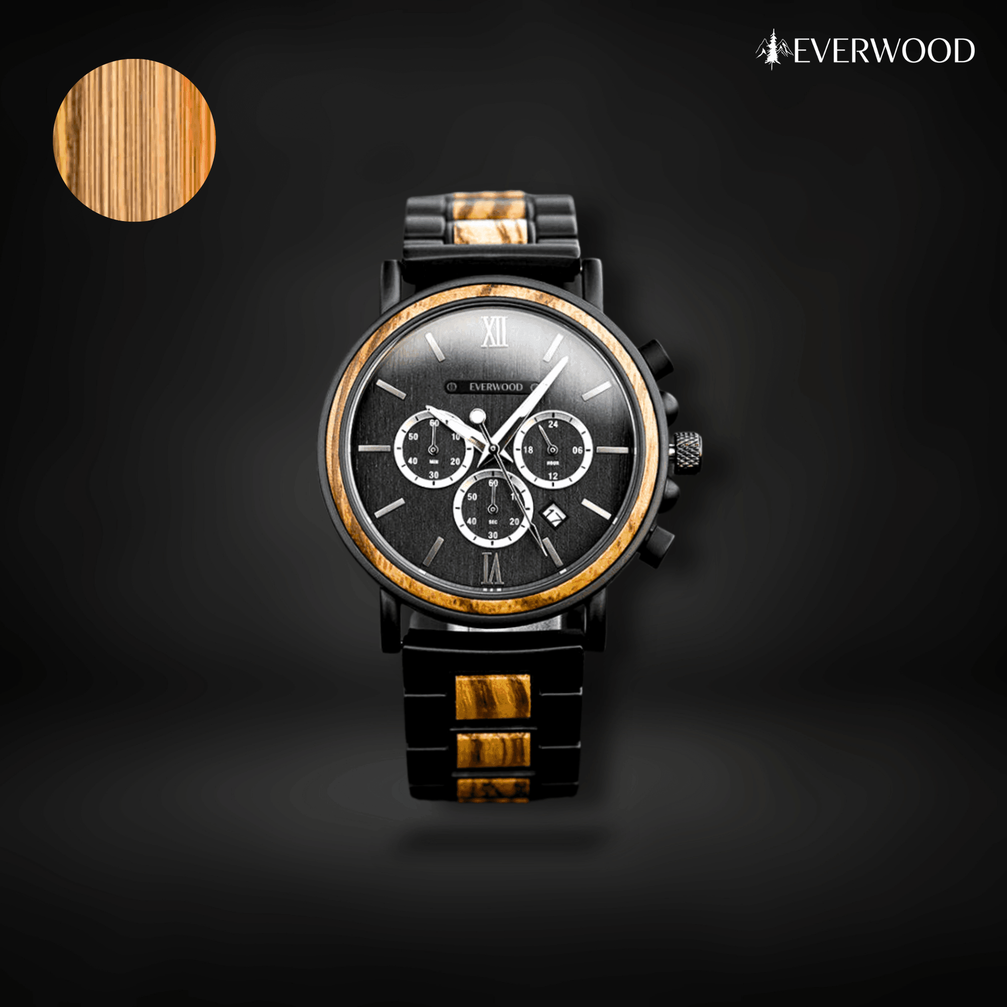 EverWood™ - Soil Zebra Kronográf 44mm - EverWood ® Fa Karórák | Férfi & Női Karóra Faóra Fakaróra EverWood