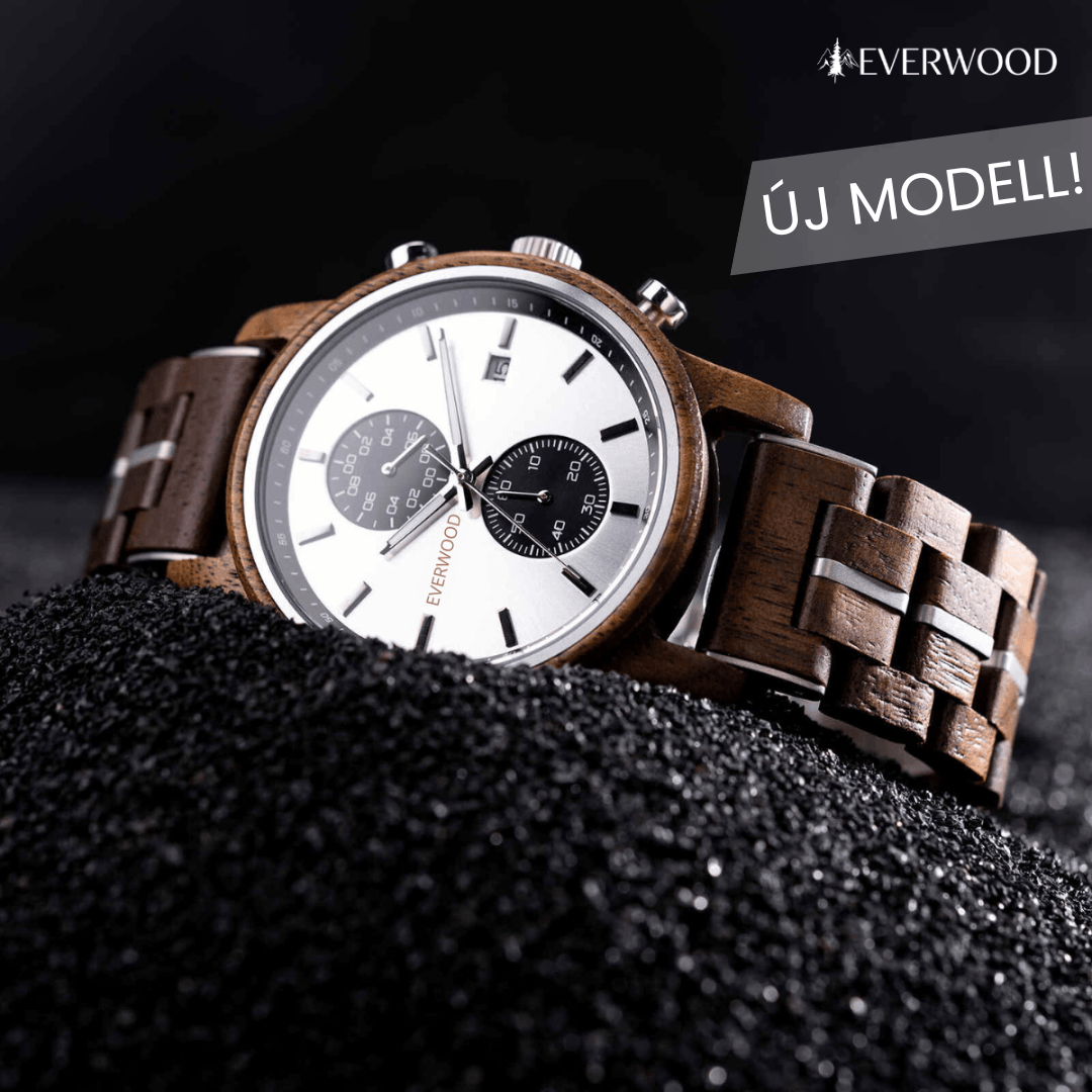 EverWood™ - Classic Walnut Silver Kronográf 44mm - EverWood ® Fa Karórák | Férfi & Női Karóra Faóra Fakaróra EverWood