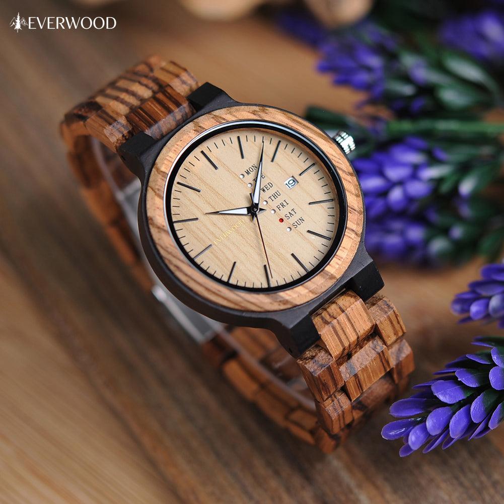 EverWood™ - Sand Quartz naptáros 45.5mm - EverWood ® Fa Karórák | Férfi & Női Karóra Faóra Fakaróra EverWood