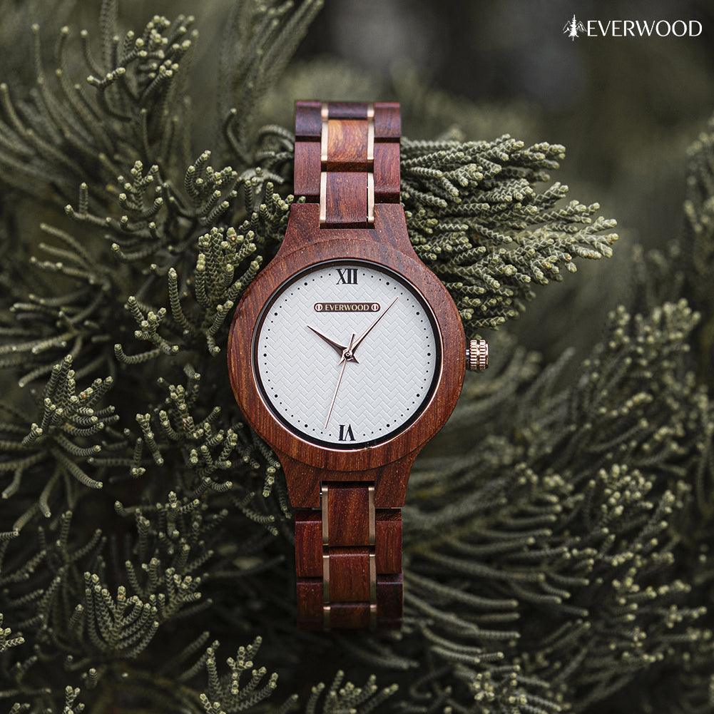 EverWood™ - Aurora Cherry Quartz 35mm - EverWood ® Fa Karórák | Férfi & Női Karóra Faóra Fakaróra EverWood