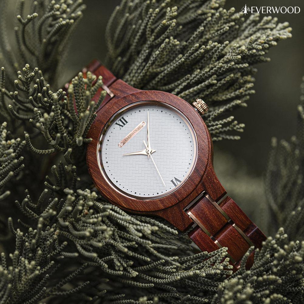 EverWood™ - Aurora Cherry Quartz 35mm - EverWood ® Fa Karórák | Férfi & Női Karóra Faóra Fakaróra EverWood