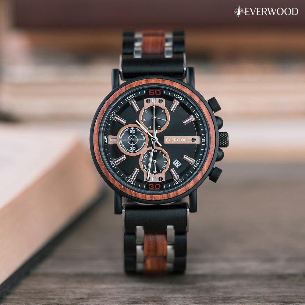 EverWood™ - Dark Eclipse Kronográf 44mm - EverWood ® Fa Karórák | Férfi & Női Karóra Faóra Fakaróra EverWood
