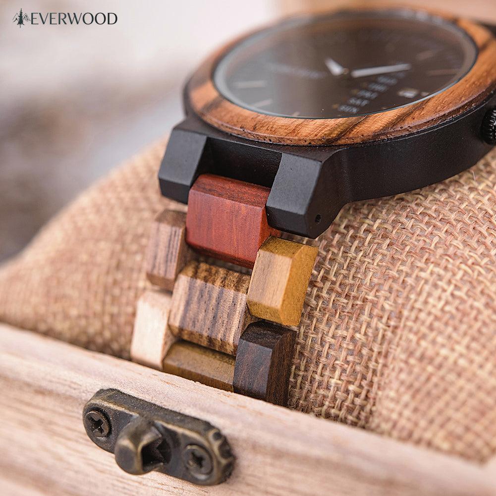 EverWood™ - MultiWood Quartz naptáros 38mm - EverWood ® Fa Karórák | Férfi & Női Karóra Faóra Fakaróra EverWood