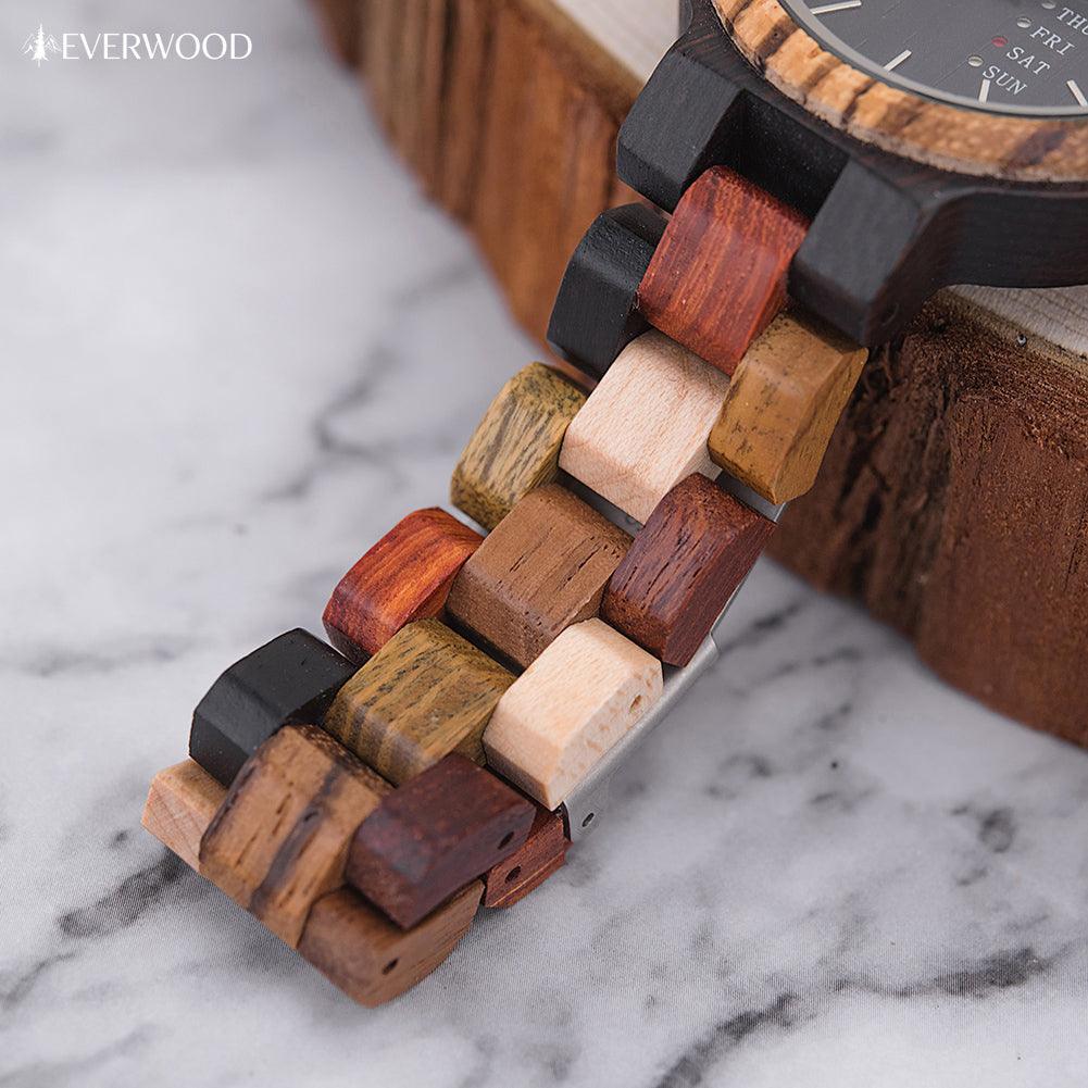 EverWood™ - MultiWood Quartz naptáros 38mm - EverWood ® Fa Karórák | Férfi & Női Karóra Faóra Fakaróra EverWood