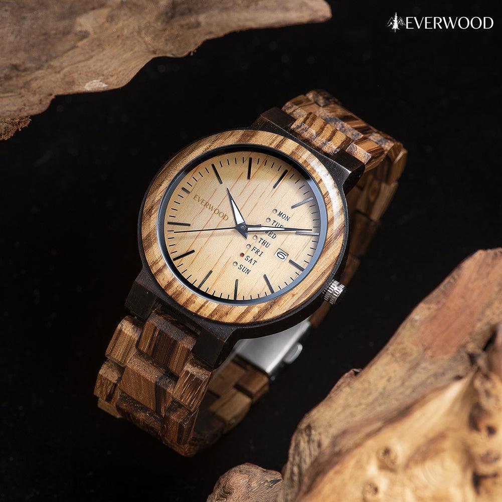 EverWood™ - Sand Quartz naptáros 45.5mm - EverWood ® Fa Karórák | Férfi & Női Karóra Faóra Fakaróra EverWood