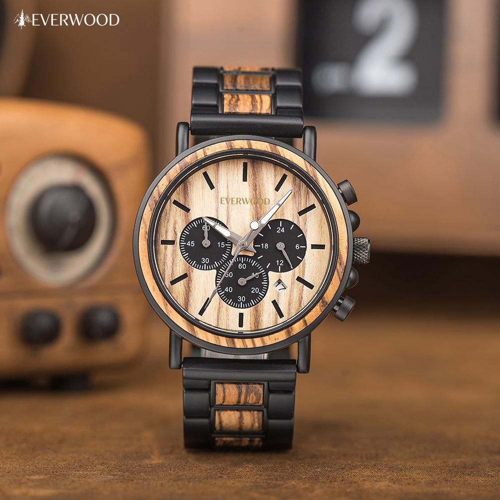 EverWood™ - Walnut Premium Selection 1+1 Páros 44/40mm - EverWood ® Fa Karórák | Férfi & Női Karóra Faóra Fakaróra EverWood