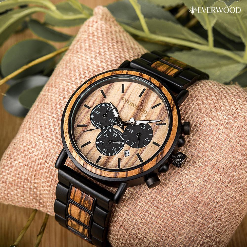 EverWood™ - Walnut Premium Selection 1+1 Páros 44/40mm - EverWood ® Fa Karórák | Férfi & Női Karóra Faóra Fakaróra EverWood