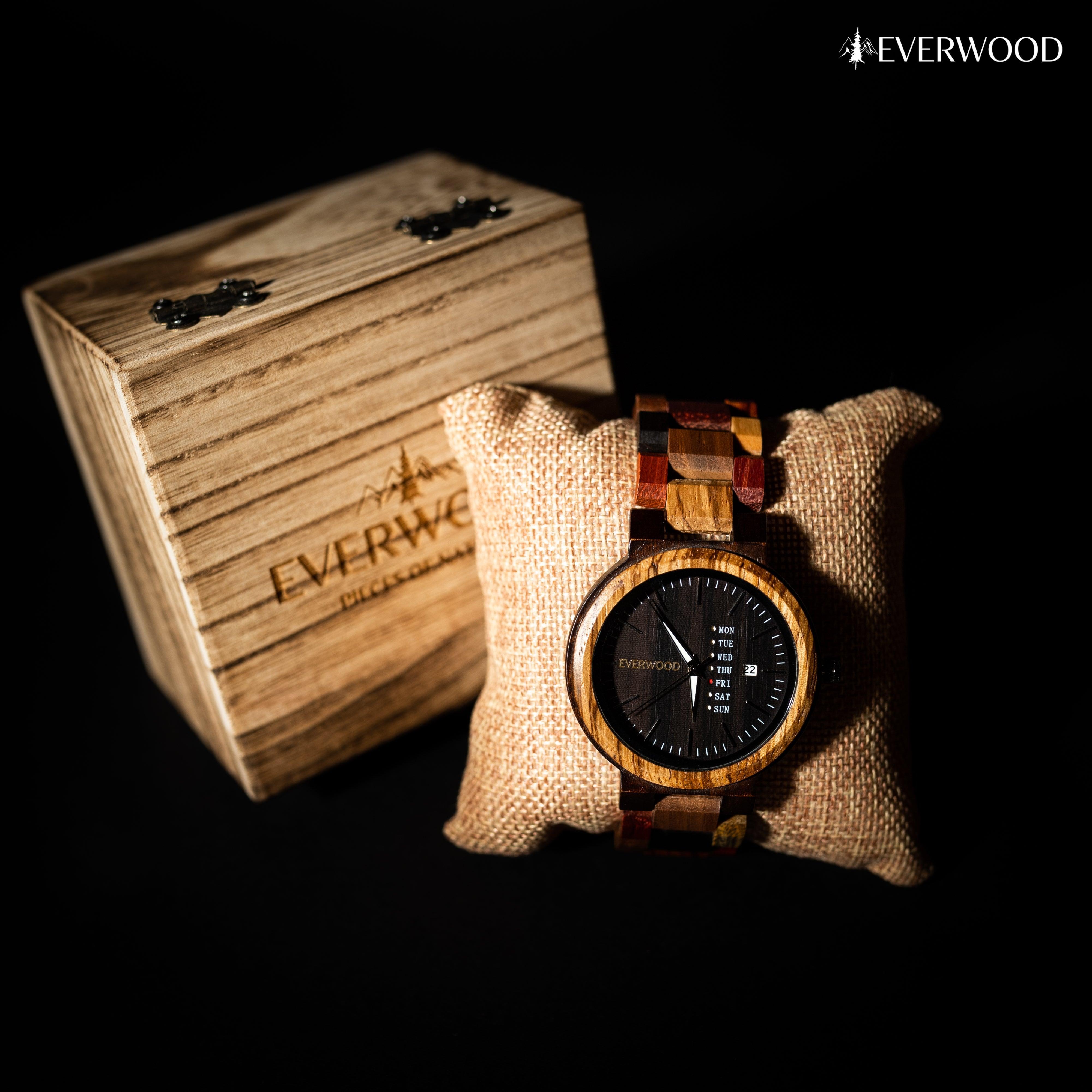 EverWood™ - MultiWood Quartz naptáros 44mm - EverWood ® Fa Karórák | Férfi & Női Karóra Faóra Fakaróra EverWood