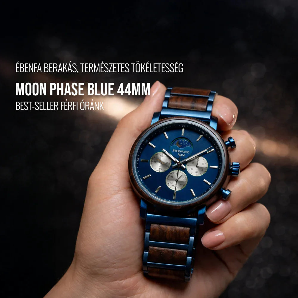EverWood™ - Moon Phase Blue Kronográf 44mm