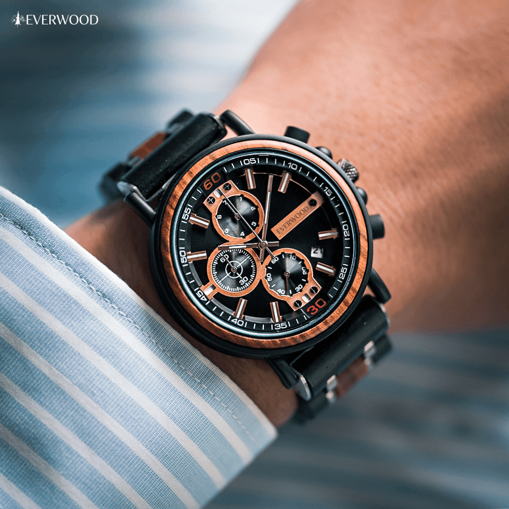EverWood™ - Dark Eclipse Kronográf 44mm - EverWood ® Fa Karórák | Férfi & Női Karóra Faóra Fakaróra EverWood