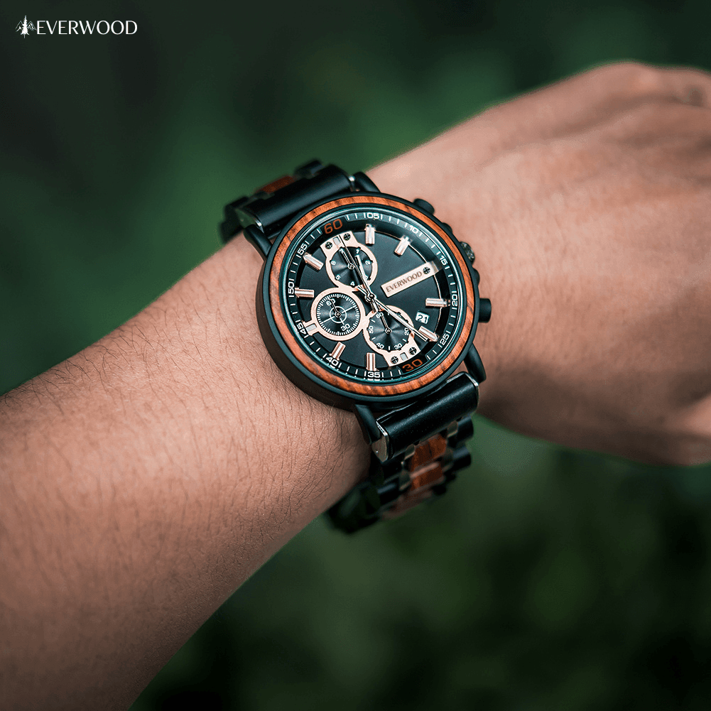 EverWood™ - Dark Eclipse Kronográf 44mm - EverWood ® Fa Karórák | Férfi & Női Karóra Faóra Fakaróra EverWood