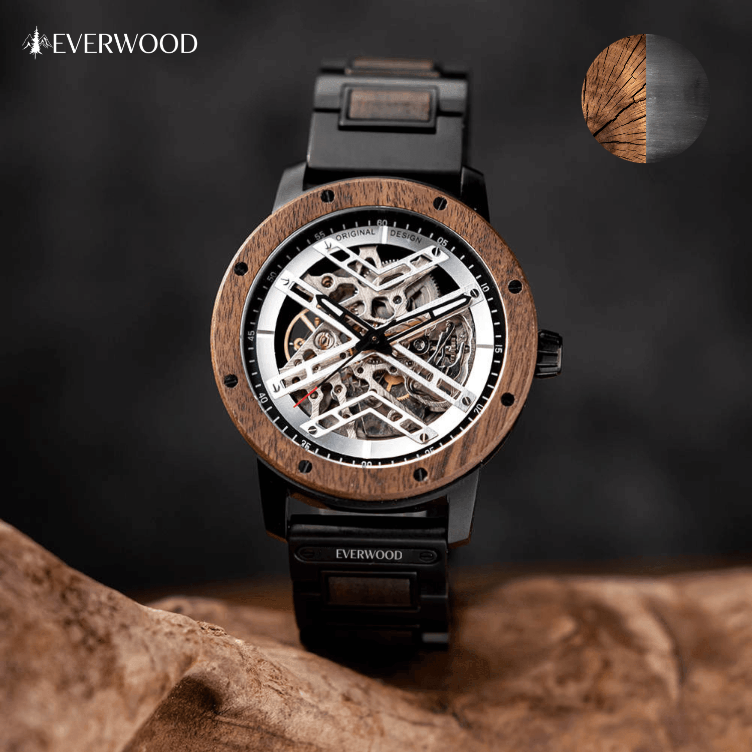 EverWood™ - Steel Ranger Automata 45mm - EverWood ® Fa Karórák | Férfi & Női Karóra Faóra Fakaróra EverWood