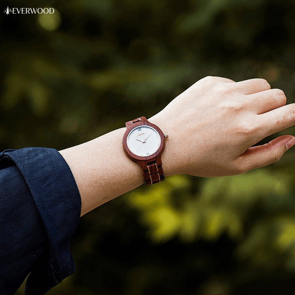 EverWood™ - Aurora Cherry Quartz 35mm - EverWood ® Fa Karórák | Férfi & Női Karóra Faóra Fakaróra EverWood