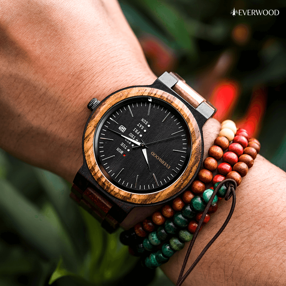 EverWood™ - MultiWood Quartz naptáros 44mm - EverWood ® Fa Karórák | Férfi & Női Karóra Faóra Fakaróra EverWood