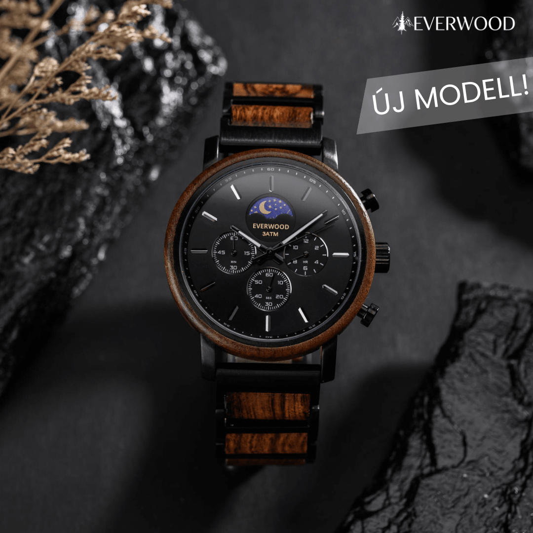 EverWood™ - Moon Phase Tigrisfa Kronográf 44mm - EverWood ® Fa Karórák | Férfi & Női Karóra Faóra Fakaróra EverWood