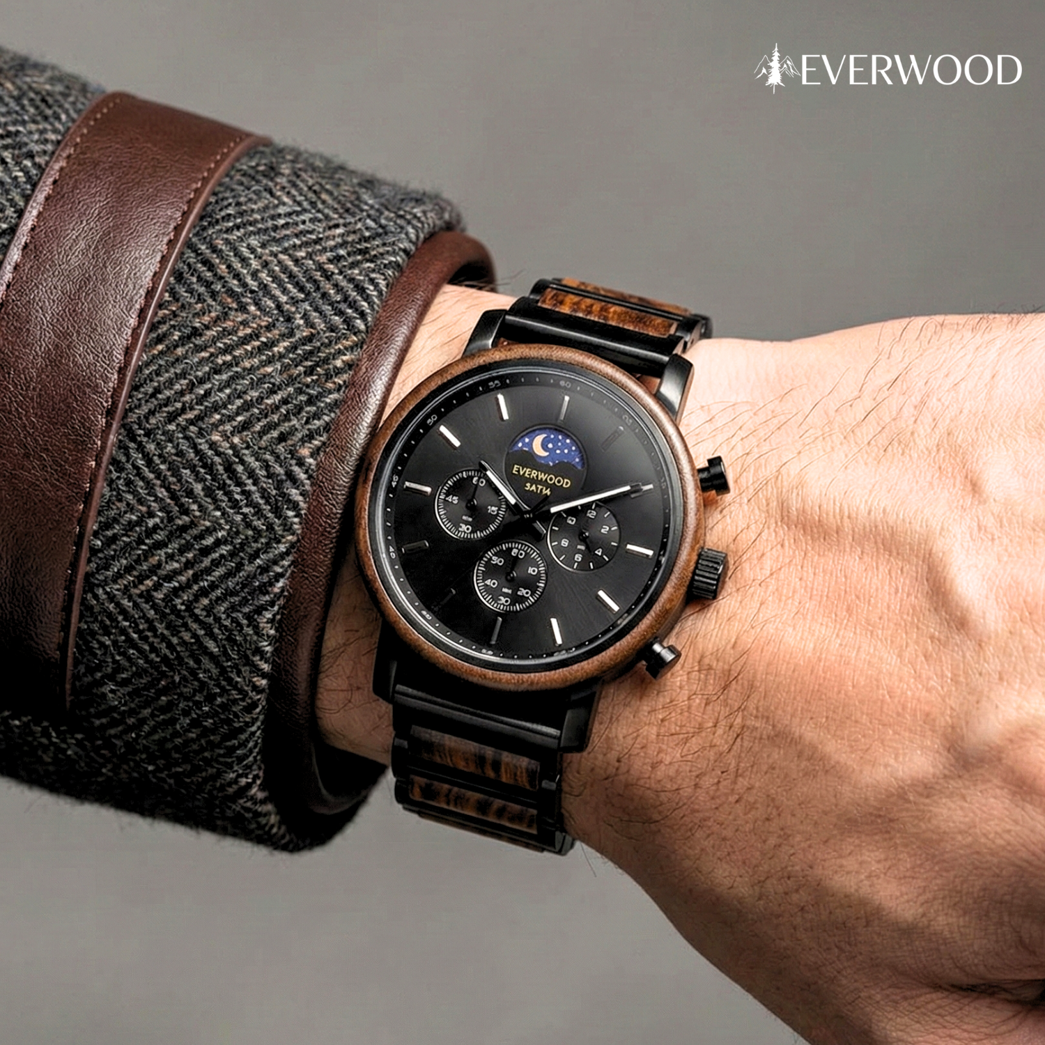 EverWood™ - Moon Phase Tigrisfa Kronográf 44mm