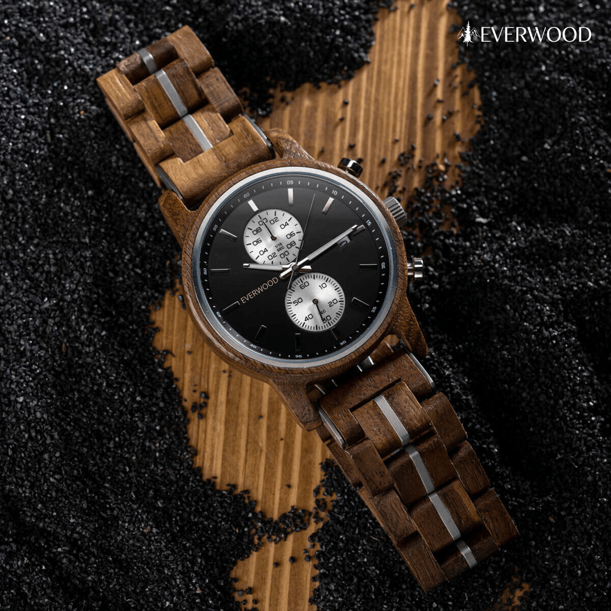 EverWood™ - Classic Walnut Wood Kronográf 44mm - EverWood ® Fa Karórák | Férfi & Női Karóra Faóra Fakaróra EverWood