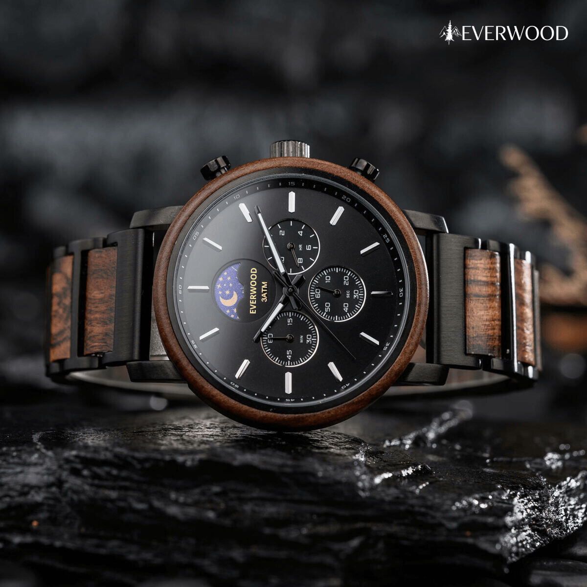 EverWood™ - Moon Phase Tigrisfa Kronográf 44mm - EverWood ® Fa Karórák | Férfi & Női Karóra Faóra Fakaróra EverWood