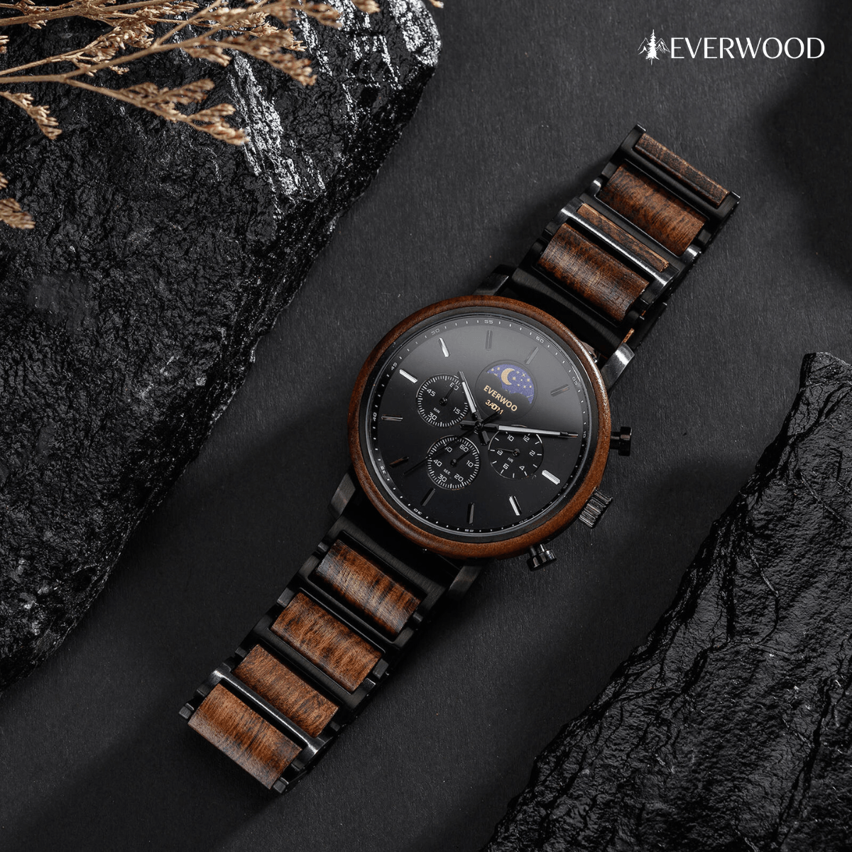 EverWood™ - Moon Phase Tigrisfa Kronográf 44mm - EverWood ® Fa Karórák | Férfi & Női Karóra Faóra Fakaróra EverWood