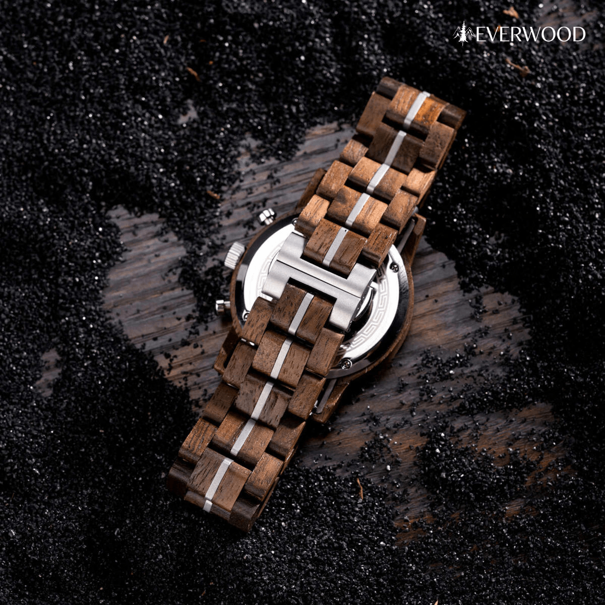 EverWood™ - Classic Walnut Silver Kronográf 44mm - EverWood ® Fa Karórák | Férfi & Női Karóra Faóra Fakaróra EverWood