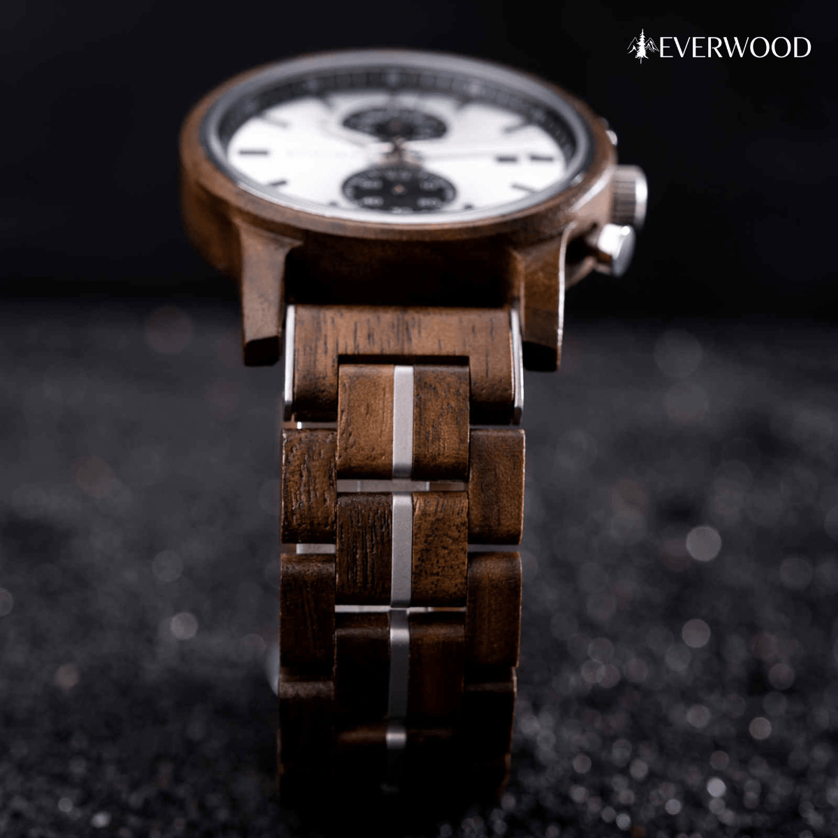 EverWood™ - Classic Walnut Silver Kronográf 44mm - EverWood ® Fa Karórák | Férfi & Női Karóra Faóra Fakaróra EverWood