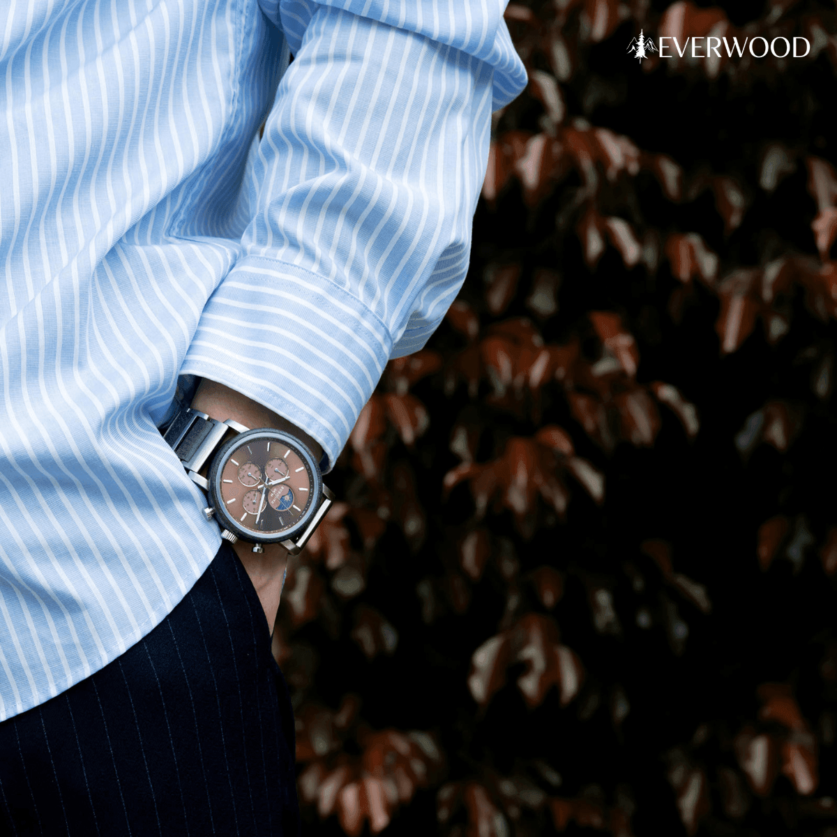 EverWood™ - Moon Phase Silver Kronográf 44mm - EverWood ® Fa Karórák | Férfi & Női Karóra Faóra Fakaróra EverWood