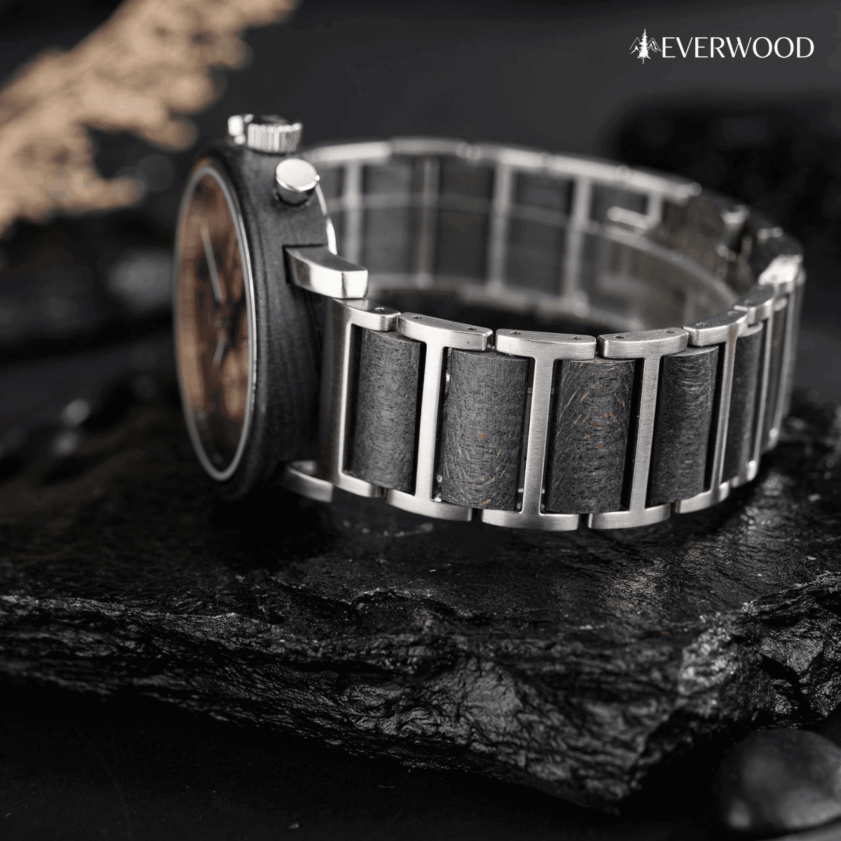 EverWood™ - Moon Phase Silver Kronográf 44mm - EverWood ® Fa Karórák | Férfi & Női Karóra Faóra Fakaróra EverWood
