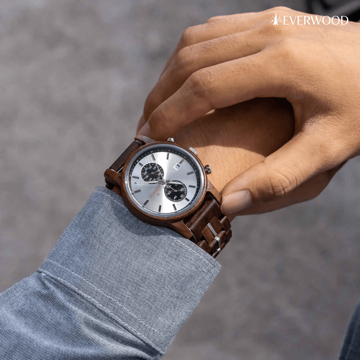 EverWood™ - Classic Walnut Silver Kronográf 44mm - EverWood ® Fa Karórák | Férfi & Női Karóra Faóra Fakaróra EverWood