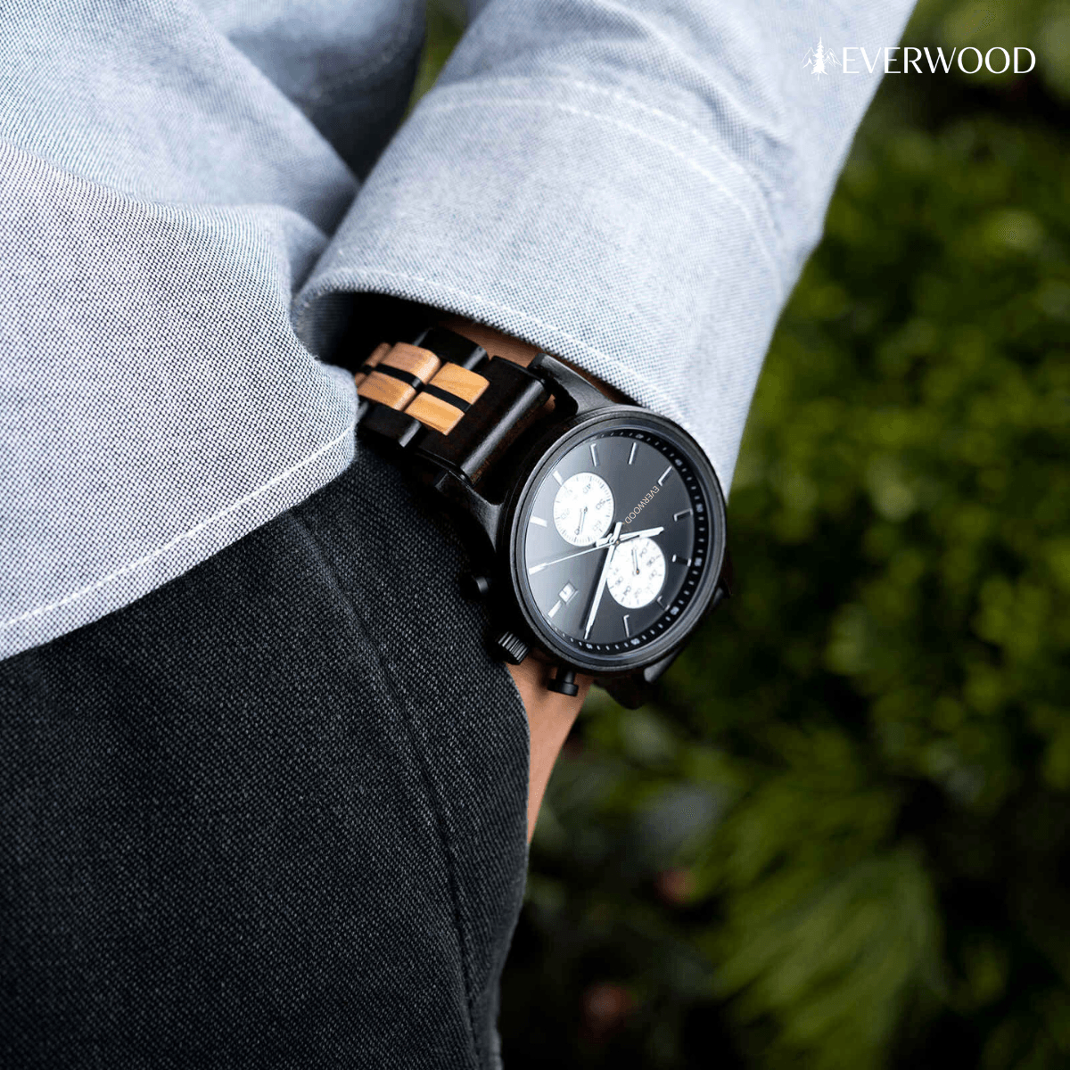 EverWood™ - Classic Walnut Black Kronográf 44mm - EverWood ® Fa Karórák | Férfi & Női Karóra Faóra Fakaróra EverWood