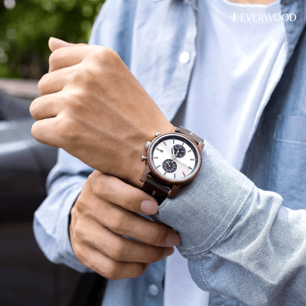 EverWood™ - Classic Walnut Silver Kronográf 44mm - EverWood ® Fa Karórák | Férfi & Női Karóra Faóra Fakaróra EverWood