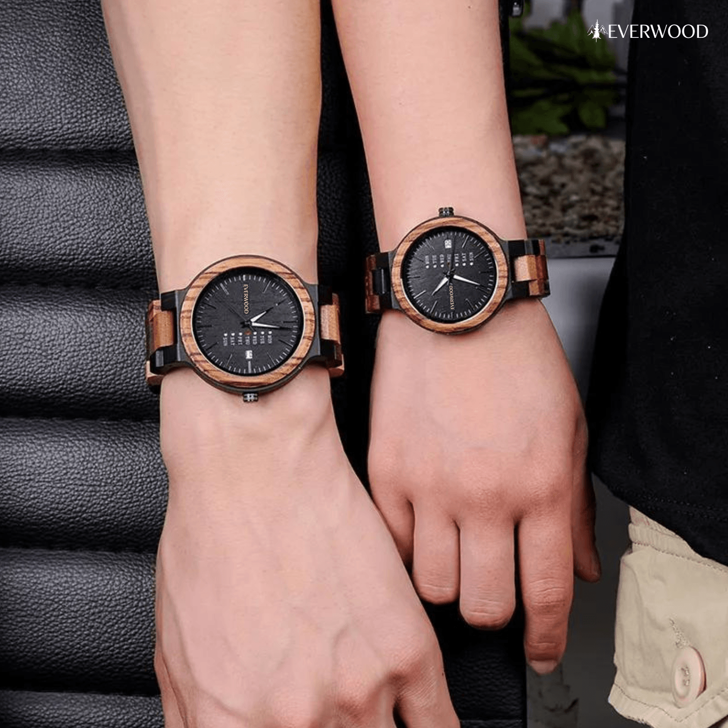 EverWood™ - MultiWood Quartz naptáros 1+1 Páros 44/38mm - EverWood ® Fa Karórák | Férfi & Női Karóra Faóra Fakaróra EverWood