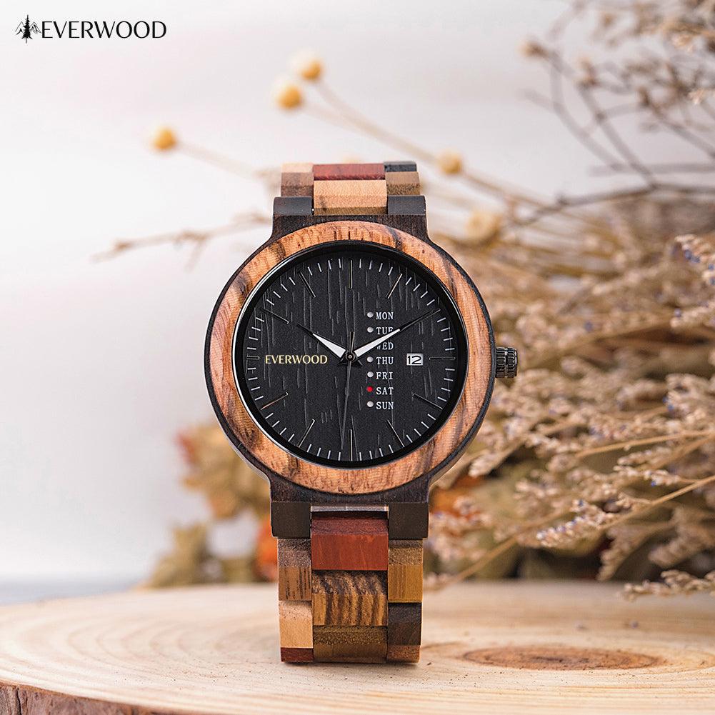 EverWood™ - MultiWood Quartz naptáros 1+1 Páros 44/38mm - EverWood ® Fa Karórák | Férfi & Női Karóra Faóra Fakaróra EverWood