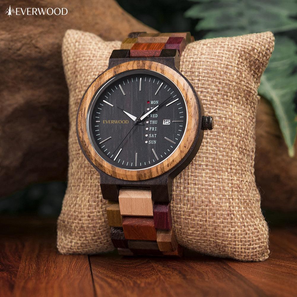 EverWood™ - MultiWood Quartz naptáros 1+1 Páros 44/38mm - EverWood ® Fa Karórák | Férfi & Női Karóra Faóra Fakaróra EverWood