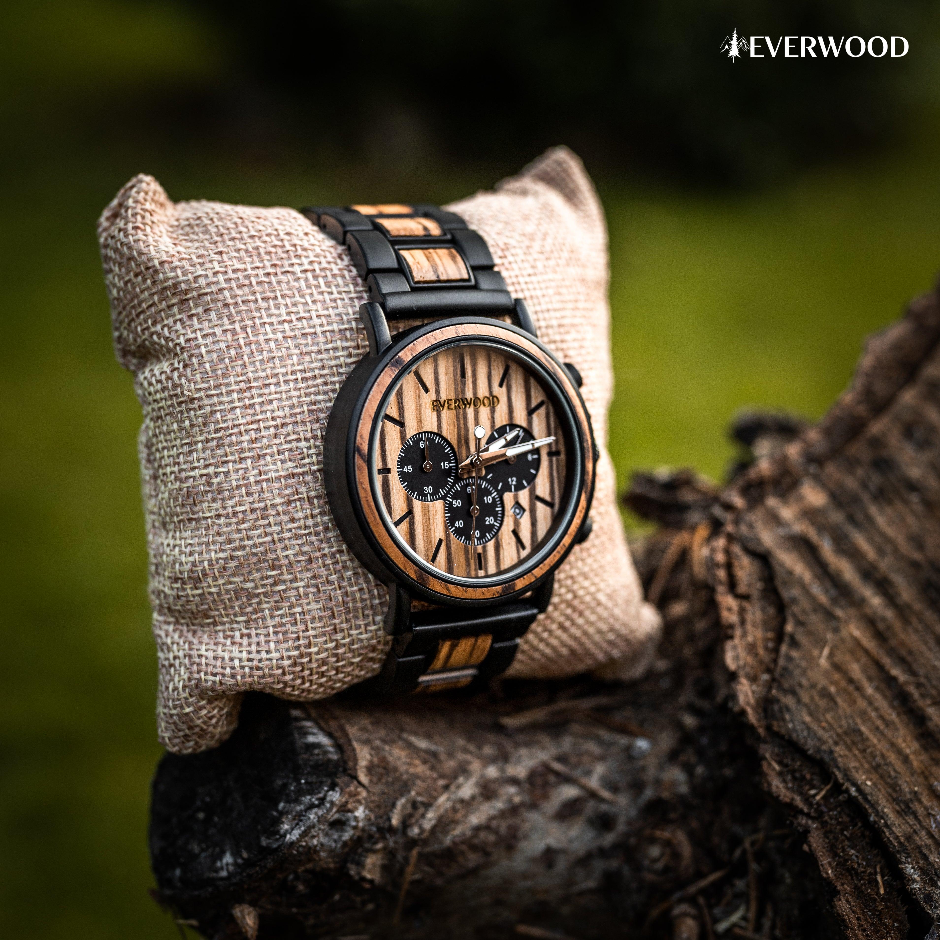 EverWood™ - Walnut Zebra Kronográf 44mm - EverWood ® Fa Karórák | Férfi & Női Karóra Faóra Fakaróra EverWood