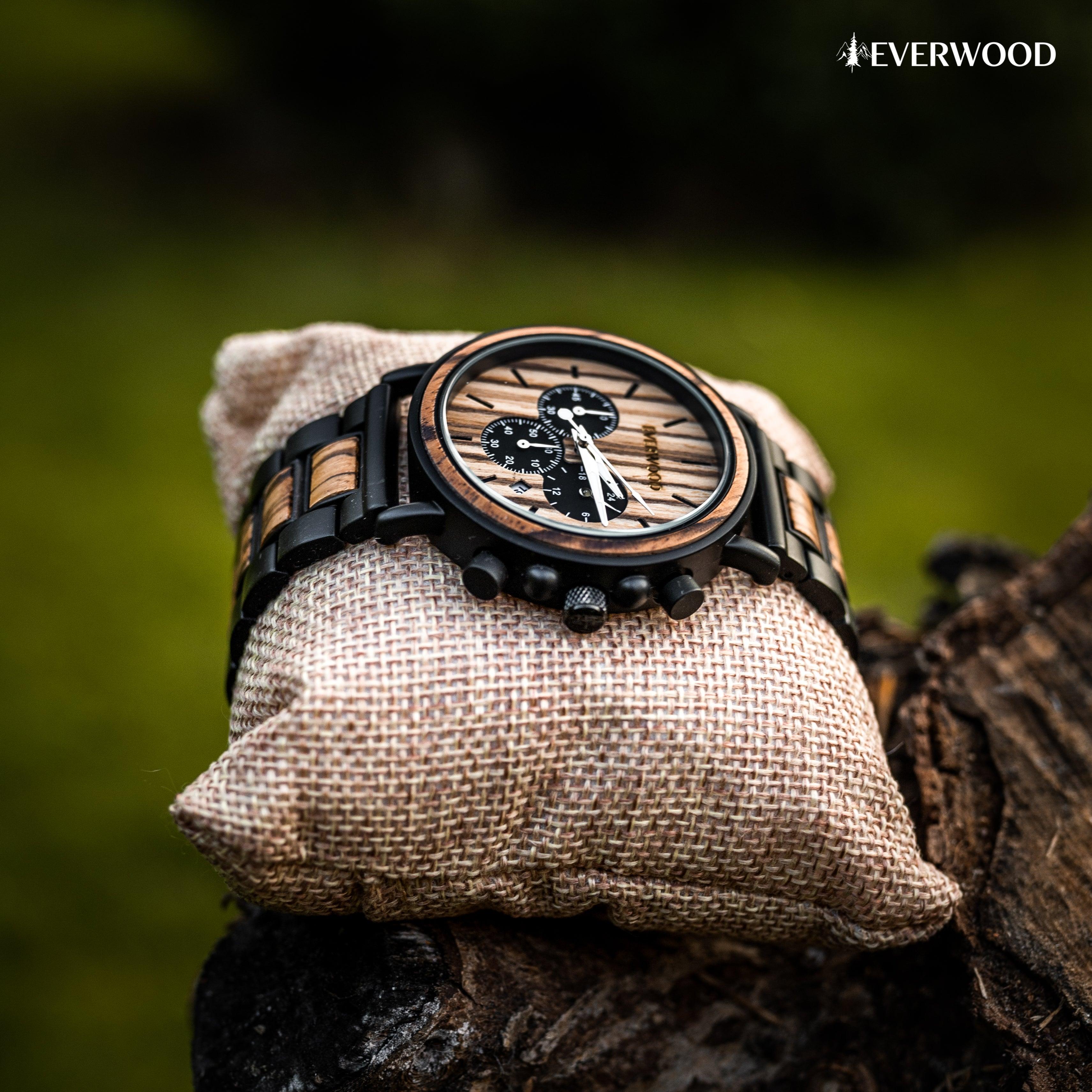 EverWood™ - Walnut Zebra Kronográf 44mm - EverWood ® Fa Karórák | Férfi & Női Karóra Faóra Fakaróra EverWood