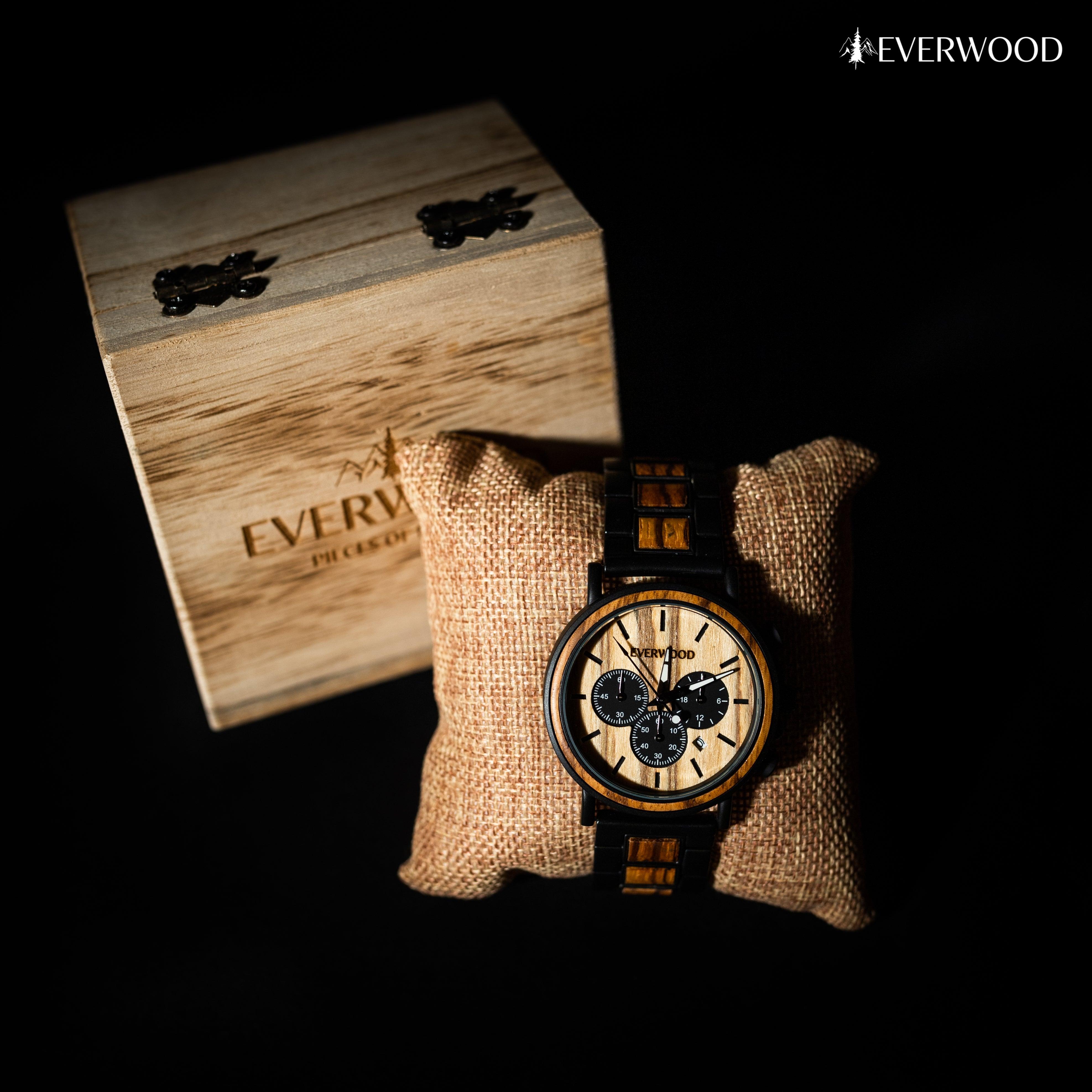 EverWood™ - Walnut Zebra Kronográf 44mm - EverWood ® Fa Karórák | Férfi & Női Karóra Faóra Fakaróra EverWood