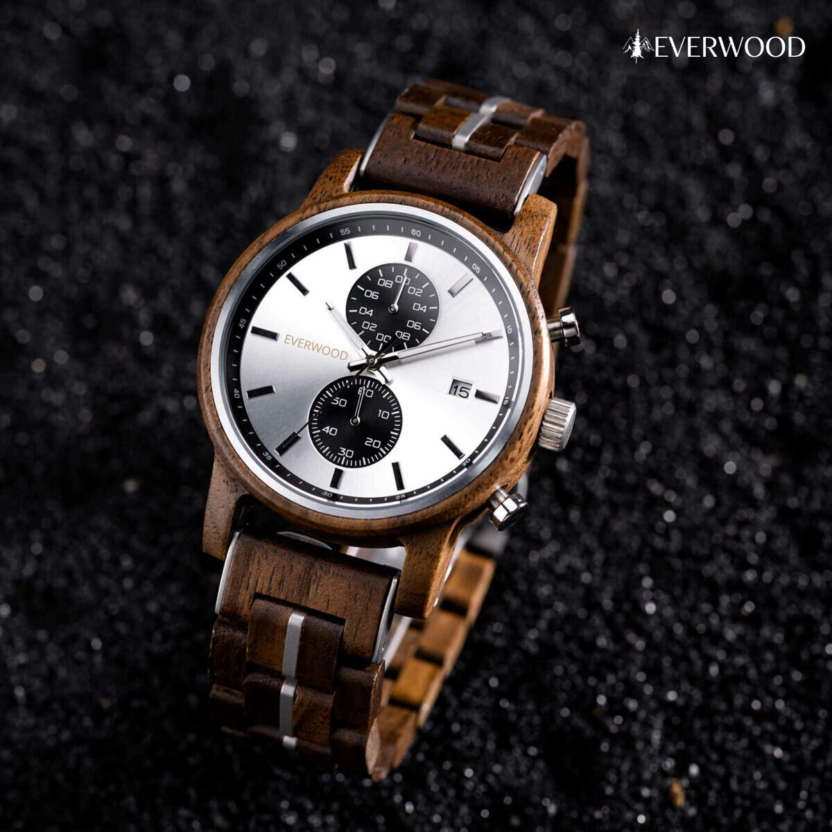 EverWood™ - Classic Walnut Silver Kronográf 42mm - EverWood ® Fa Karórák | Férfi & Női